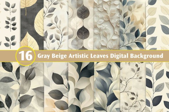 Download Gray Beige Artistic Leaves Digital Backg - Premium Resources