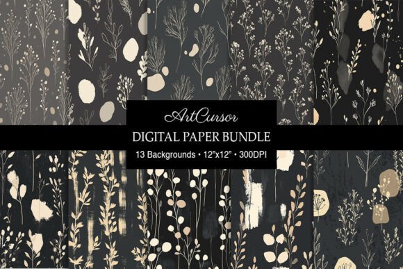 Download Charcoal Beige Botanical Digital Papers - Premium Resources