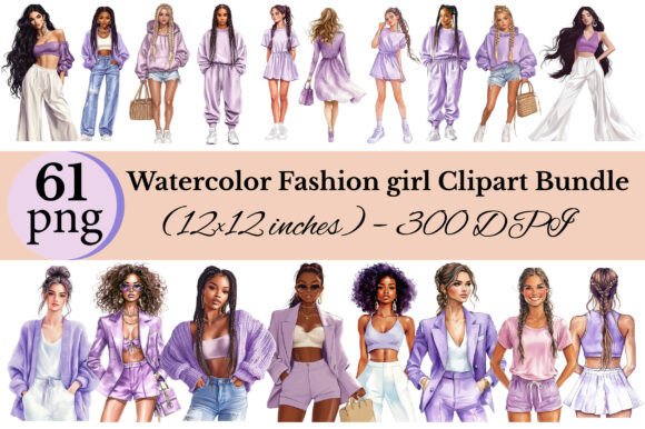 Download Watercolor Fashion Girl Clipart Bundle - Fashion Collection
